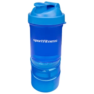 Shaker Azul 400ml Con Mezclador y Compartimientos Sportfitness