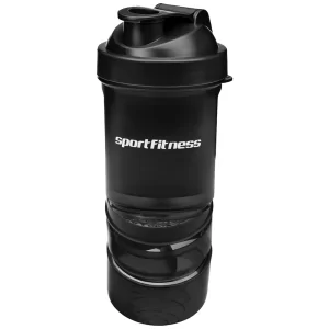Shaker Negro 400ml Con Mezclador y Compartimientos Sportfitness